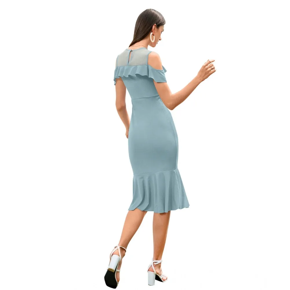 Womens Knitting strachable Solid Round Neck Sleeveless Dresses Pista
