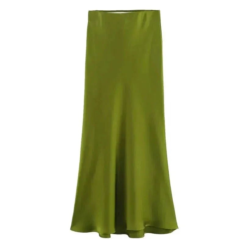 Women's Skirts Basic Satin Skirt High Waist Stylish Long Skirts Midi Chic And Elegan