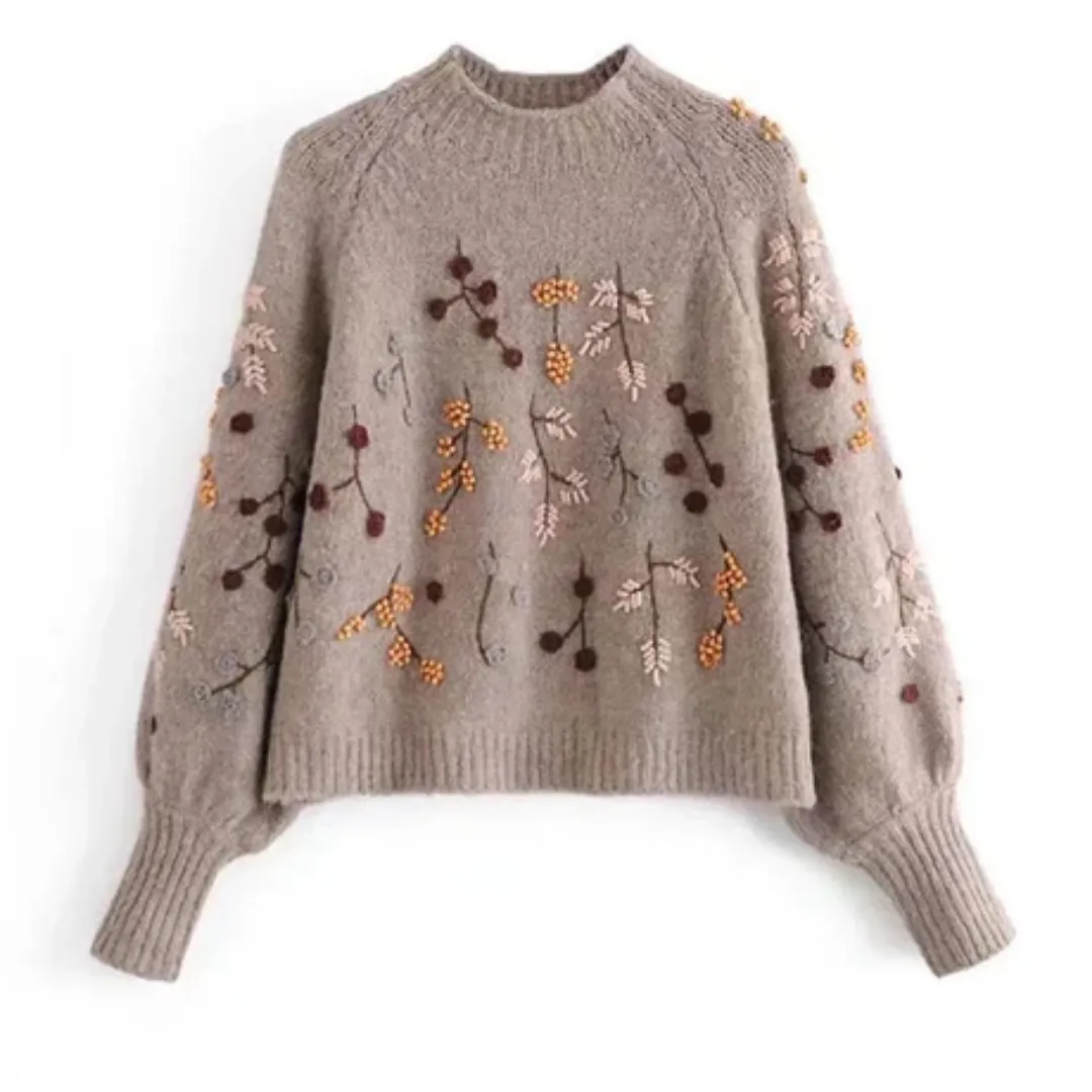 Women's Stylish Floral Turtleneck Sweater | Cropped