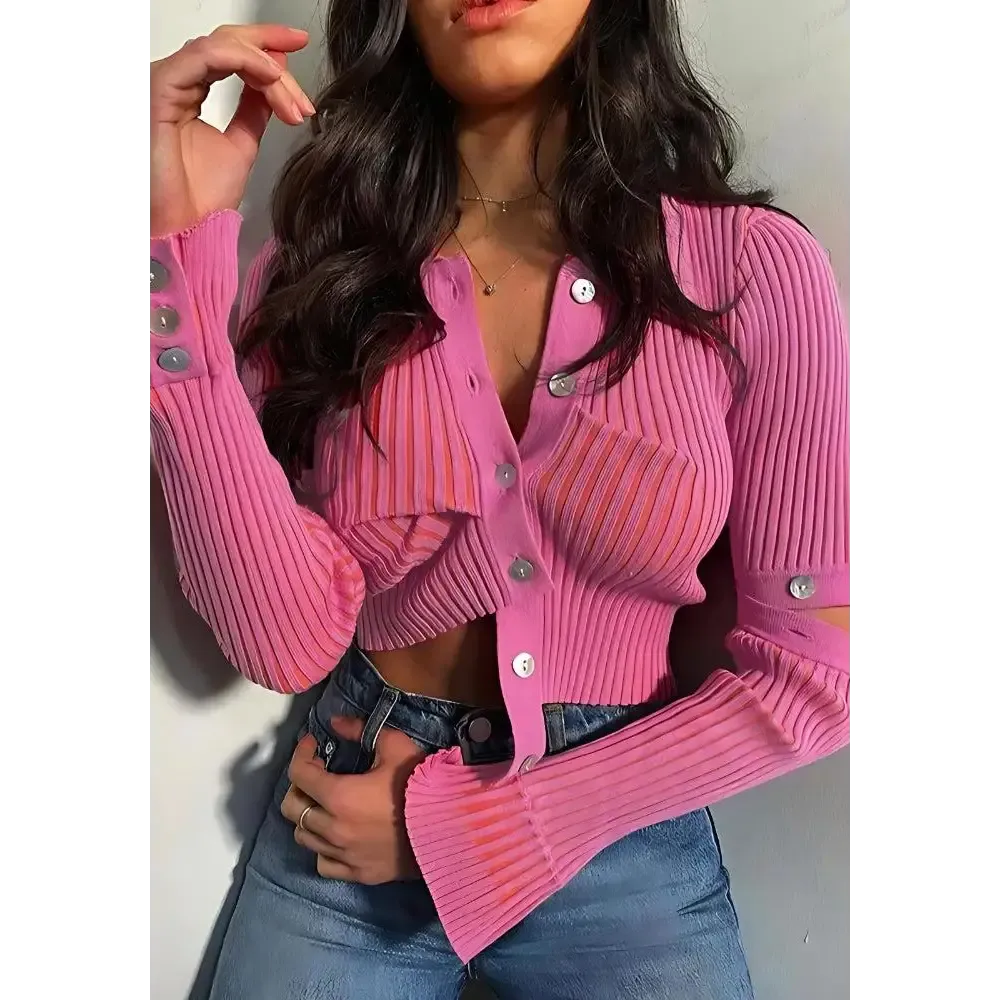 Y2K Detachable Sleeves Crop Cardigan in Corduroy Fabric