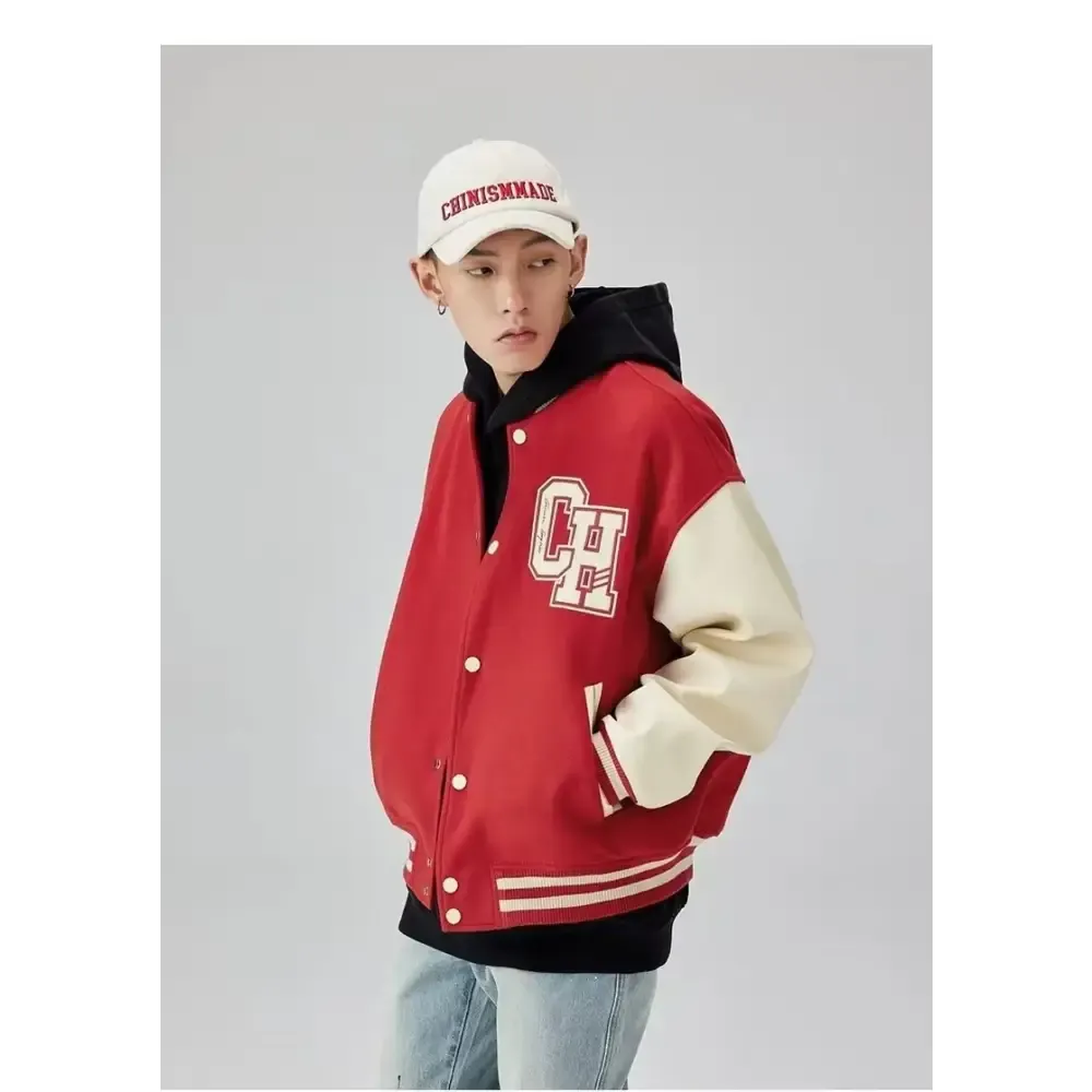 Y2K Varsity Jacket with Retro Letter Print Style