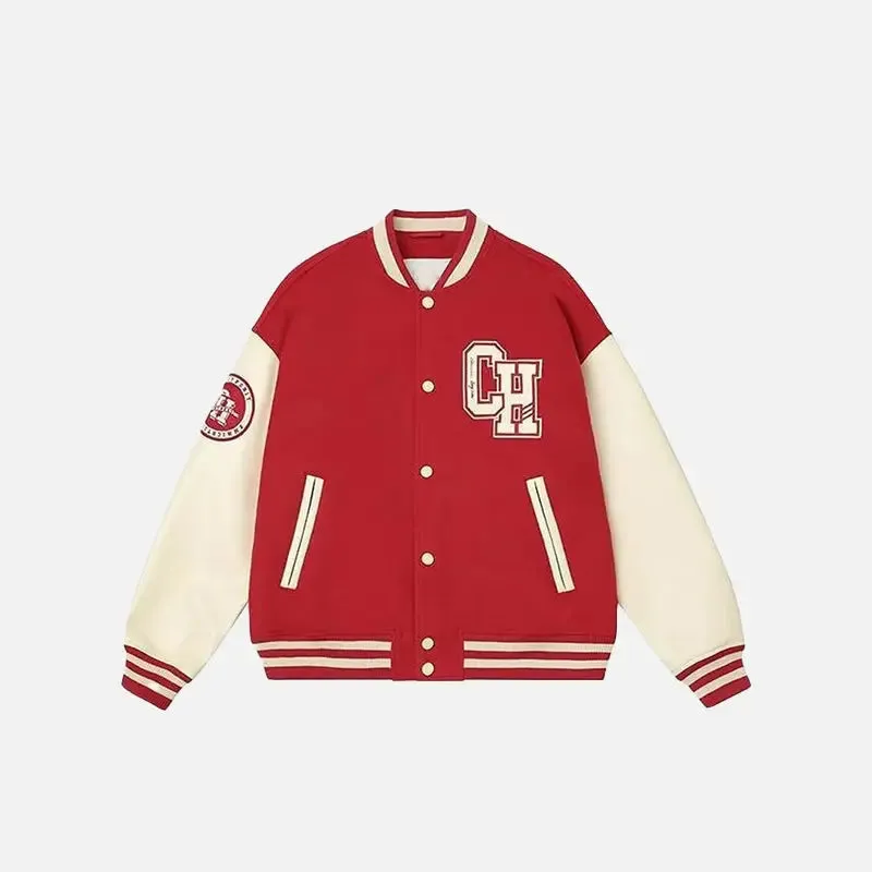 Y2K Varsity Jacket with Retro Letter Print Style
