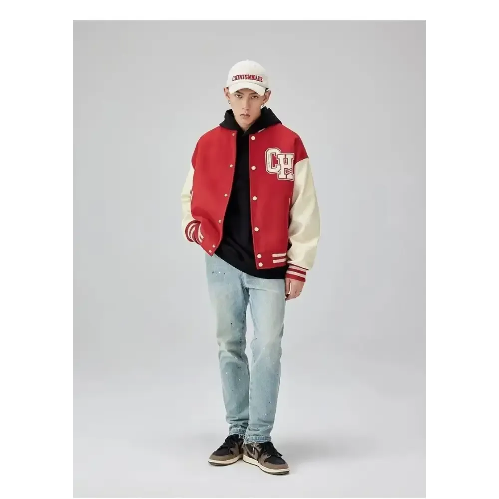 Y2K Varsity Jacket with Retro Letter Print Style