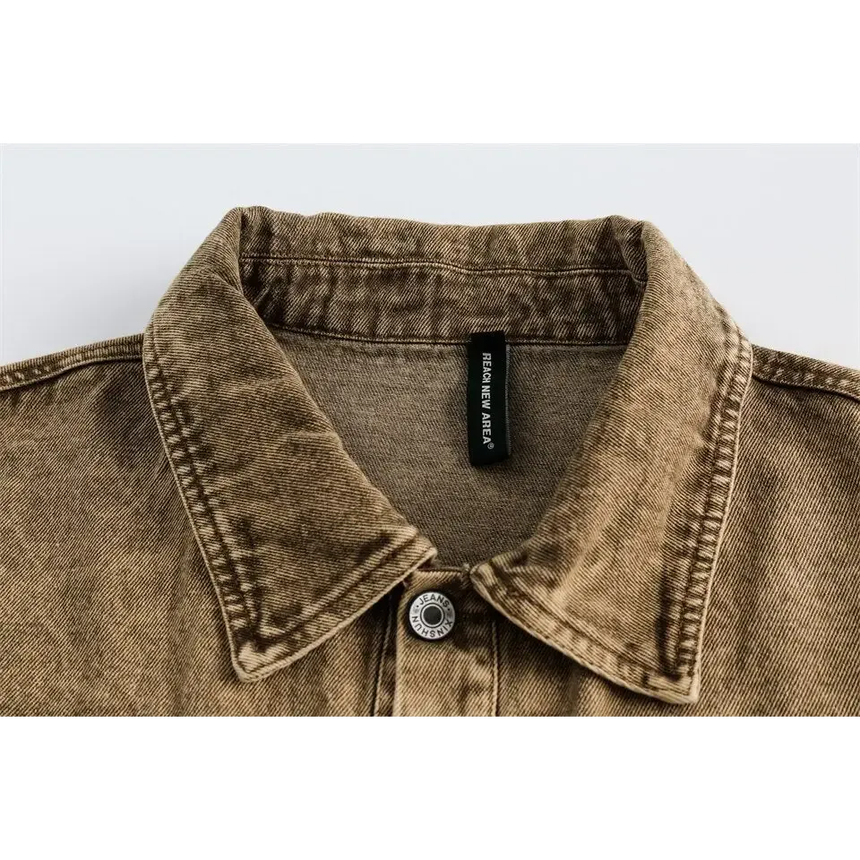 Y2K Yellow Multi-Pocket Denim Jacket with Military-Style Pockets