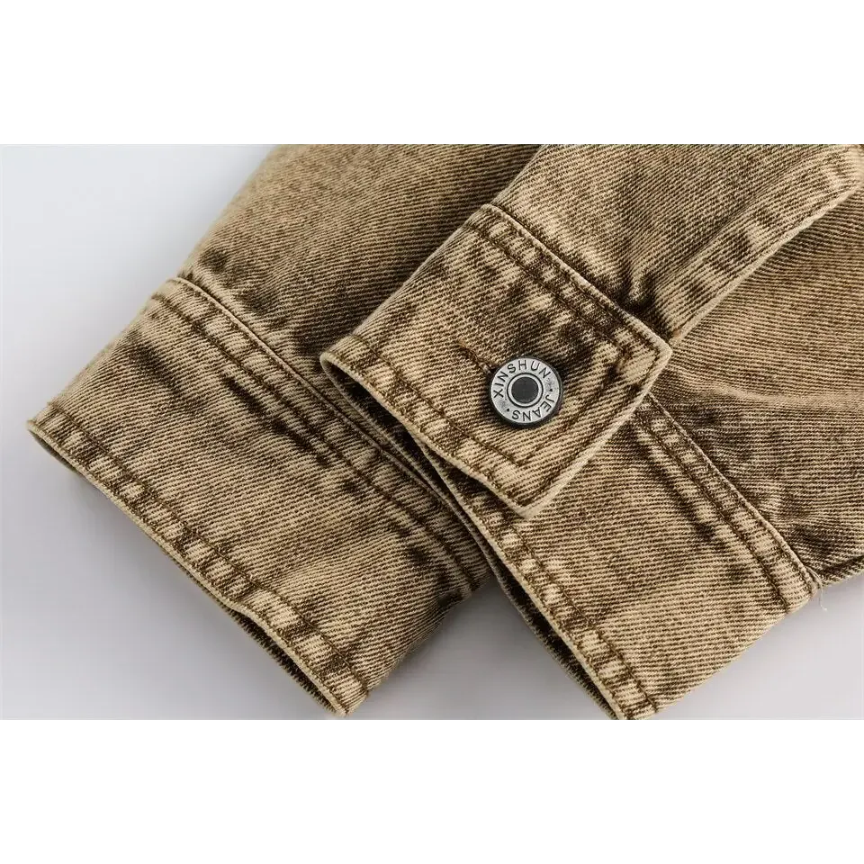 Y2K Yellow Multi-Pocket Denim Jacket with Military-Style Pockets