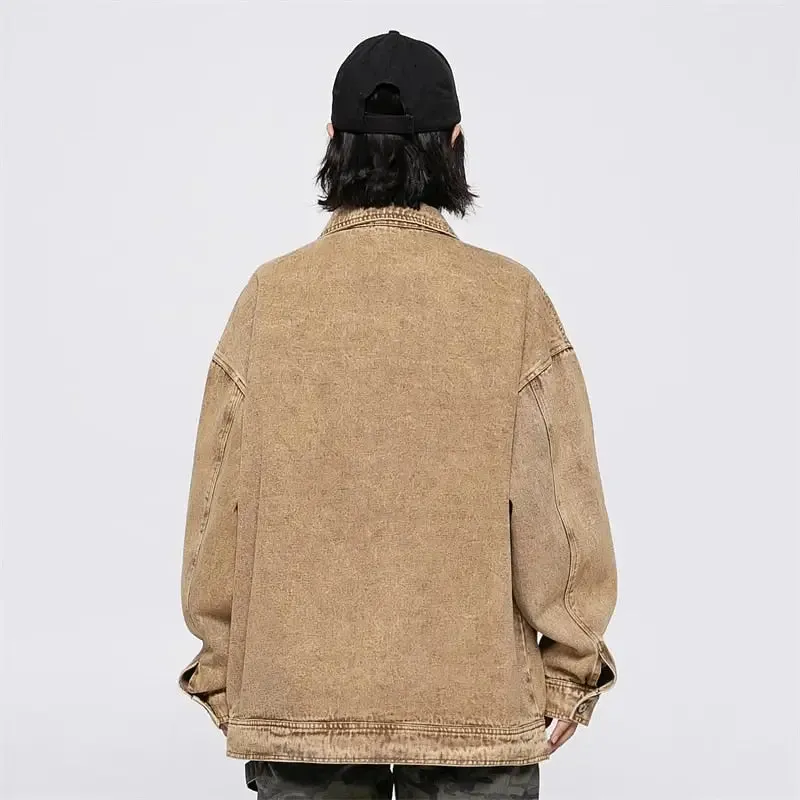 Y2K Yellow Multi-Pocket Denim Jacket with Military-Style Pockets