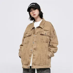 Y2K Yellow Multi-Pocket Denim Jacket with Military-Style Pockets