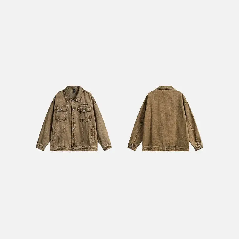 Y2K Yellow Multi-Pocket Denim Jacket with Military-Style Pockets