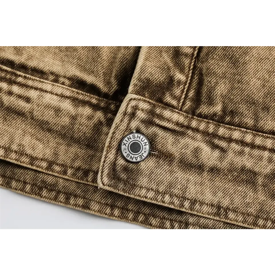 Y2K Yellow Multi-Pocket Denim Jacket with Military-Style Pockets