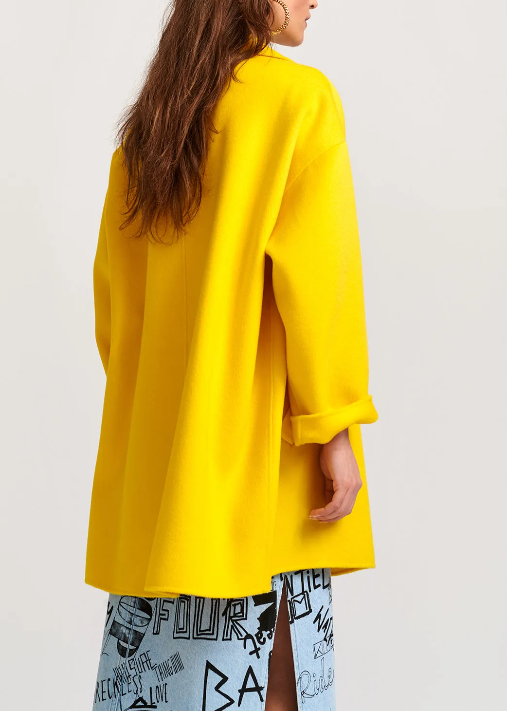 Yellow double-breasted wool coat