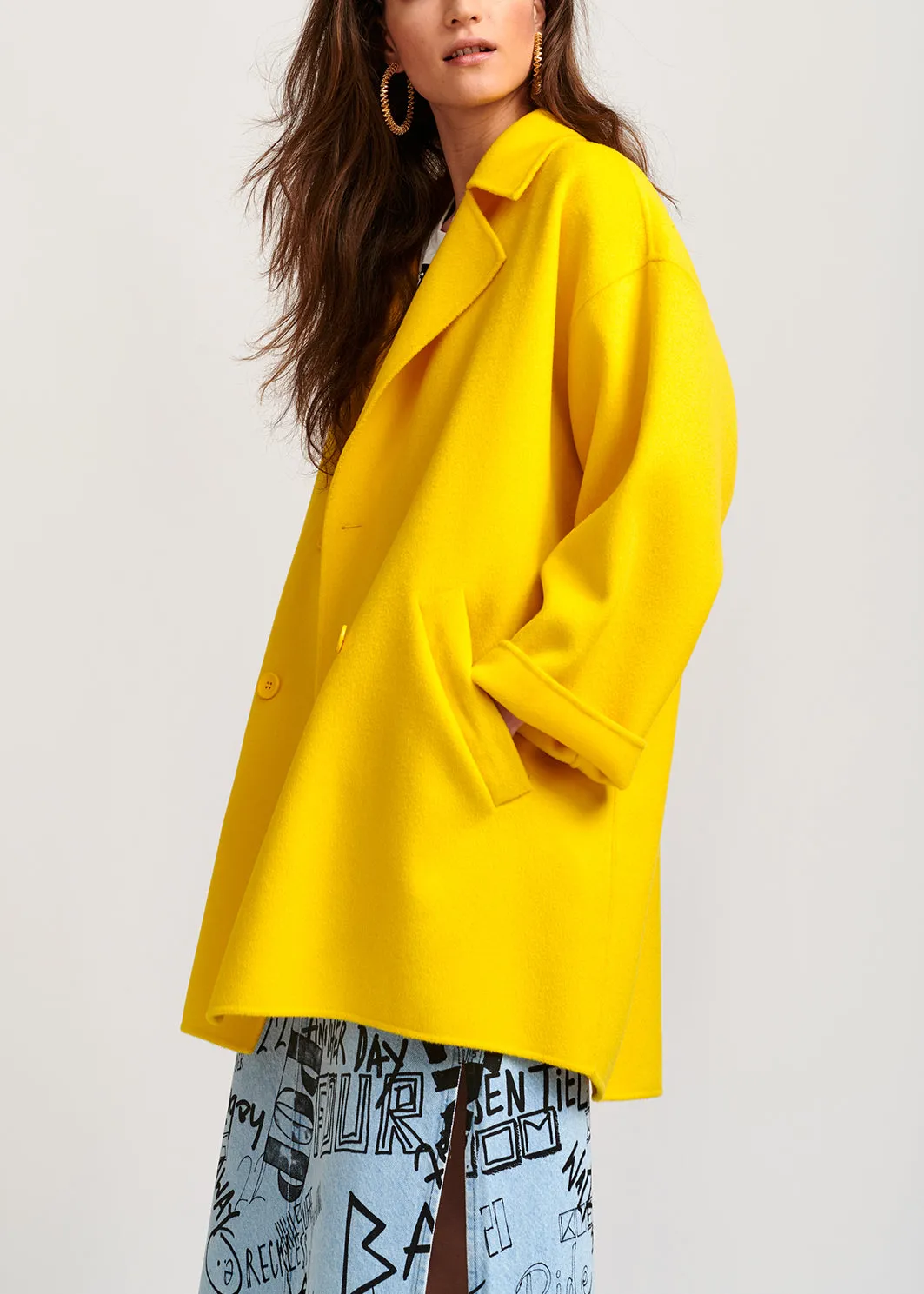 Yellow double-breasted wool coat