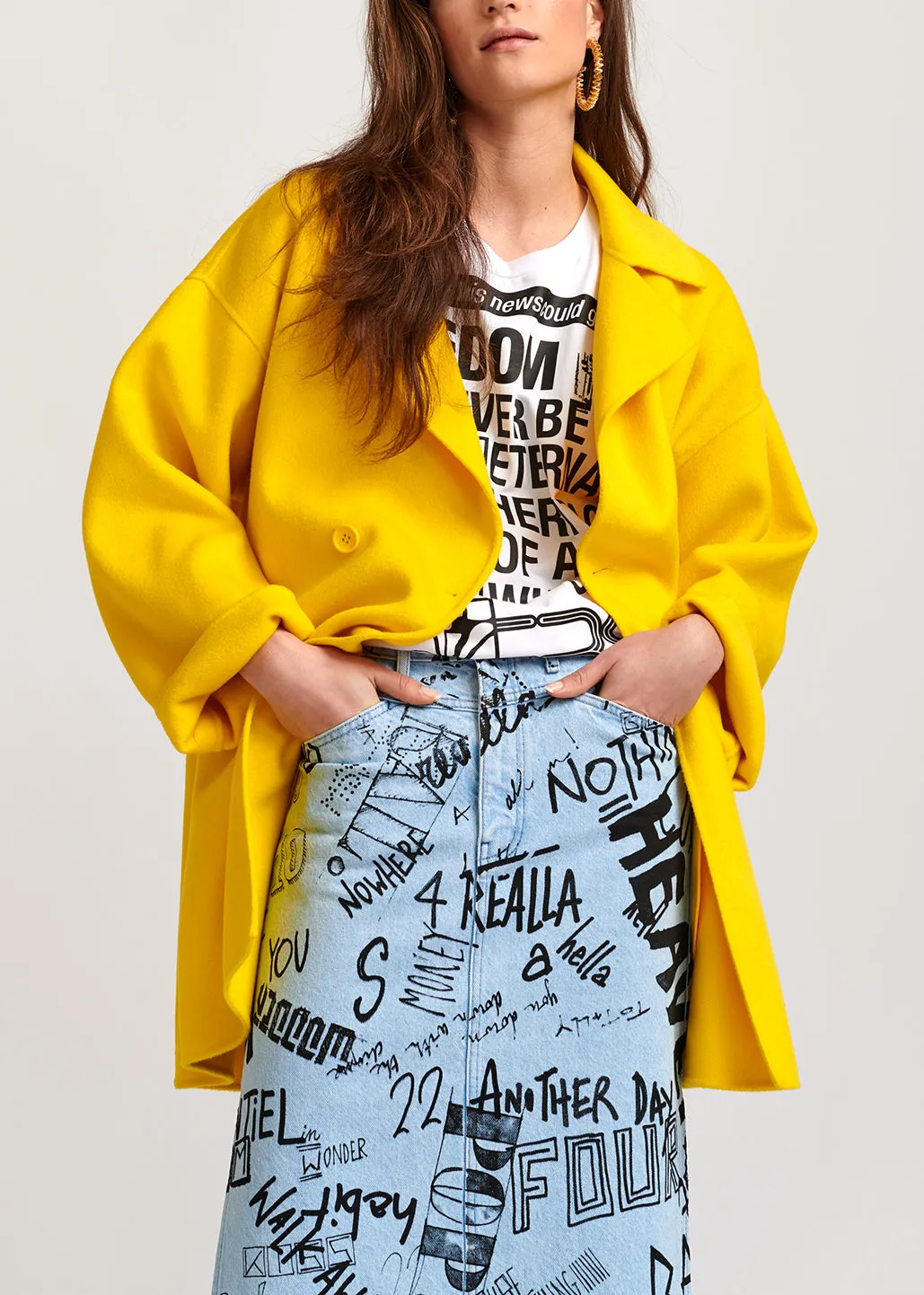 Yellow double-breasted wool coat