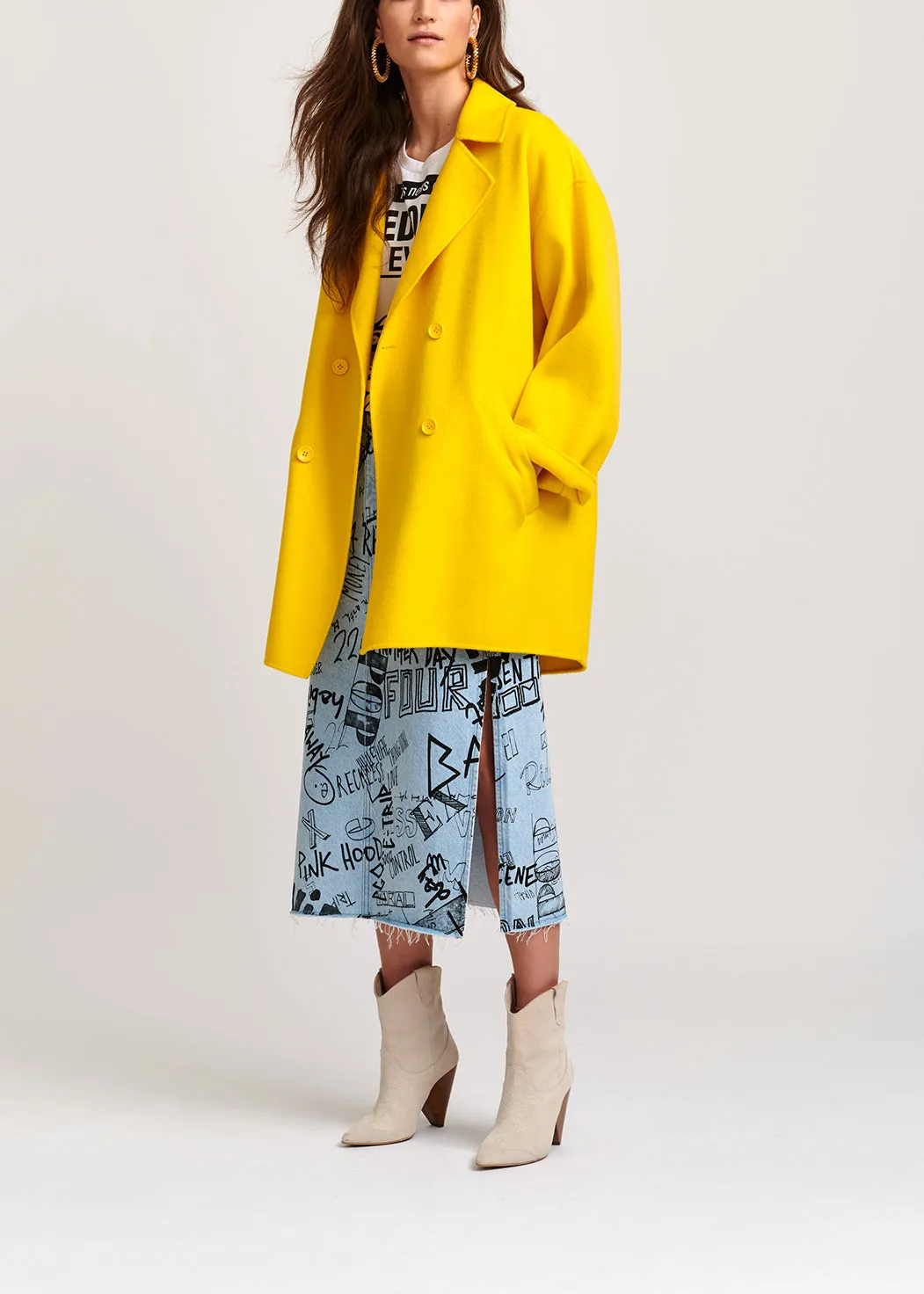 Yellow double-breasted wool coat